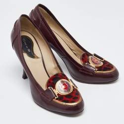 Pre Owned حذاء كعب عالى إيترو تفاصيل فيونكة كانفاس مقوى ونقش تمساح بنى / أحمر مقاس 40