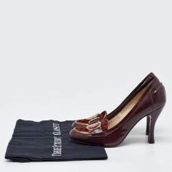 Pre Owned حذاء كعب عالى إيترو تفاصيل فيونكة كانفاس مقوى ونقش تمساح بنى / أحمر مقاس 40