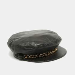 Eugenia Kim Black Leather Chain Embellished Cap S