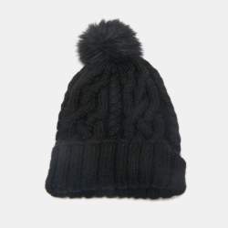 Eugenia Kim Black Baby Alpaca Cable Knit Pom Pom Beanie One Size 