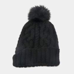 Eugenia Kim Black Baby Alpaca Cable Knit Pom Pom Beanie One Size 