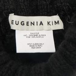 Eugenia Kim Black Baby Alpaca Cable Knit Pom Pom Beanie One Size 