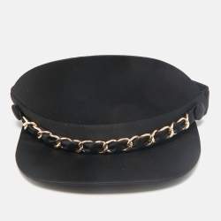 Eugenia Kim Black Chain Embellished Satin Visor