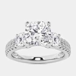 14K White Gold Cushion & Round Lab Grown Diamond Engagement Ring with Double Row Side Accents US 7 (1 1/2 ctw) 