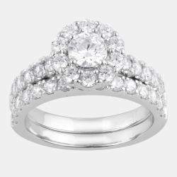 Pre Owned مجموعة خواتم زفاف من الألماس الصناعي عيار 14 من الذهب الأبيض (2 قيراط) مقاس أمريكي 7