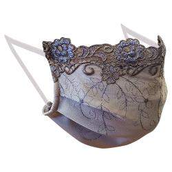 Pre Owned Non-Medical Handmade Blue Embroidered Lace and Cotton Face Mask - Pack Of 5 (Available for UAE Customers Only)