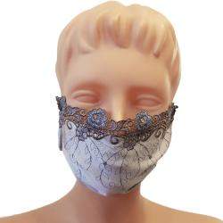 Pre Owned Non-Medical Handmade Blue Embroidered Lace and Cotton Face Mask - Pack Of 5 (Available for UAE Customers Only)