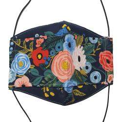 Pre Owned Non-Medical Handmade Dark Blue Floral Printed Cotton Face Mask - Pack Of 2 (Available for UAE Customers Only)