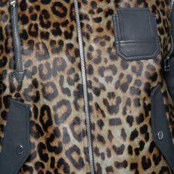 Pre Owned Faith Connexion Khaki and Navy Cheetah Print Detachable Sleeve Detail Moto Jacket XS