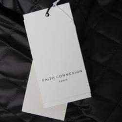 Pre Owned Faith Connexion Khaki and Navy Cheetah Print Detachable Sleeve Detail Moto Jacket XS