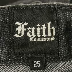 Pre Owned Faith Connexion Black Studded Denim Distressed Jeans S Waist 25"