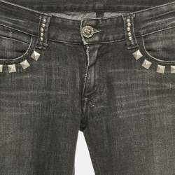 Pre Owned Faith Connexion Black Studded Denim Distressed Jeans S Waist 25"