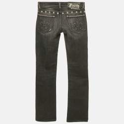 Pre Owned Faith Connexion Black Studded Denim Distressed Jeans S Waist 25"