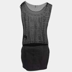 Faith Connexion Monochrome Abstract Print Jersey Mesh Back Sleeveless Tank Dress M