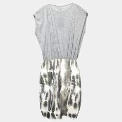 Faith Connexion Further Grey Jersey Blouson Bodice Feather Print Pencil Dress XS