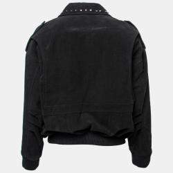 Pre Owned Faith Connexion Black Suede Studded Oversized Bomber Jacket M 