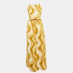Faithfull The Brand Yellow Piedra Linen Cut-Out Maxi Dress M