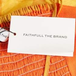Pre Owned Faithfull The Brand Yellow/Orange Floral Print Linen Soko Midi Dress S