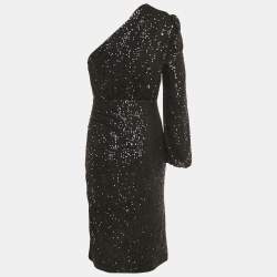 Pre Owned Fame and Partner Black Sequin One Shoulder Midi Dress S