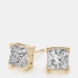 Pre Owned 14K Yellow Gold Princess Cut Lab Grown Diamond Earring Studs (3.00 Ct)