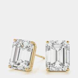 14K Yellow Gold Emerald Shaped Lab Grown Diamond Earring Studs (3.00 Ct)