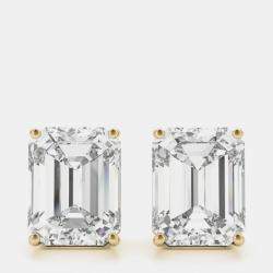 14K Yellow Gold Emerald Shaped Lab Grown Diamond Earring Studs (3.00 Ct)