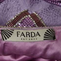Pre Owned Farda Purple Metallic Embroidered Back Drape Detail Mini Dress XXS