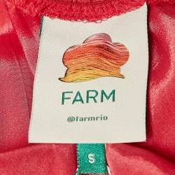 Pre Owned Farm Rio Red Floral Print Crepe Shirring One Shoulder Maxi Dress S