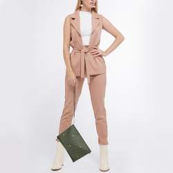 Faure Le Page Green Coated Canvas and Leather Wristlet Clutch