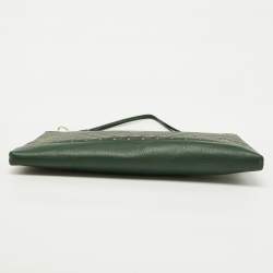 Faure Le Page Green Coated Canvas and Leather Wristlet Clutch