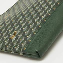 Faure Le Page Green Coated Canvas and Leather Wristlet Clutch