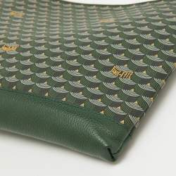 Faure Le Page Green Coated Canvas and Leather Wristlet Clutch