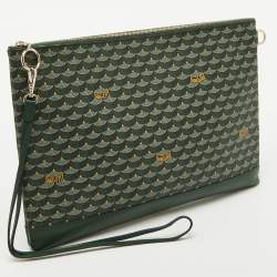 Faure Le Page Green Coated Canvas and Leather Wristlet Clutch