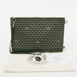 Faure Le Page Green Coated Canvas and Leather Wristlet Clutch
