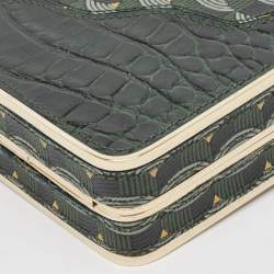 Faure Le Page Green Coated Canvas and Croc Embossed Leather Chain Clutch