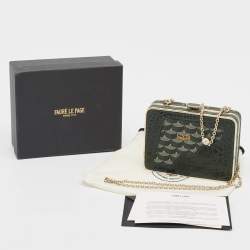Faure Le Page Green Coated Canvas and Croc Embossed Leather Chain Clutch