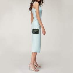 Faure Le Page Green Coated Canvas and Croc Embossed Leather Chain Clutch
