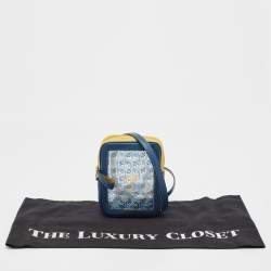 Faure Le Page Blue/Yellow Leather and PVC Phone Pouch Crossbody Bag