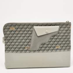 Faure Le Page Grey Coated Canvas and Leather Wristlet Pouch