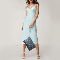 Faure Le Page Navy Blue Coated Canvas and Leather Wristlet Clutch