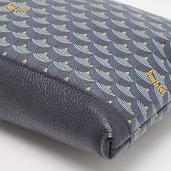 Faure Le Page Navy Blue Coated Canvas and Leather Wristlet Clutch