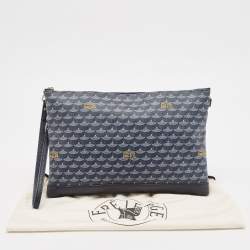 Faure Le Page Navy Blue Coated Canvas and Leather Wristlet Clutch