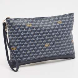 Faure Le Page Navy Blue Coated Canvas and Leather Wristlet Clutch