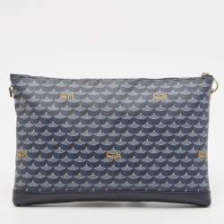 Faure Le Page Navy Blue Coated Canvas and Leather Wristlet Clutch