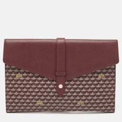 مملوكة مسبقًا Faure Le Page Burgundy Coated Canvas and Leather Express Envelope Clutch