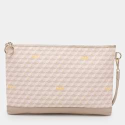 Faure Le Page Beige/Grey Coated Canvas and Leather Wristlet Pouch