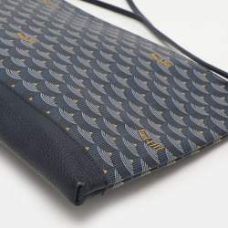 Faure Le Page Navy Blue Coated Canvas and Leather Wristlet Clutch