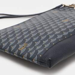 Faure Le Page Navy Blue Coated Canvas and Leather Wristlet Clutch