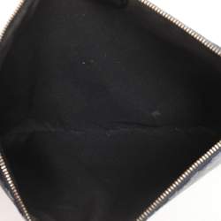 Faure Le Page Navy Blue Coated Canvas and Leather Wristlet Clutch