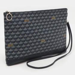 Faure Le Page Navy Blue Coated Canvas and Leather Wristlet Clutch